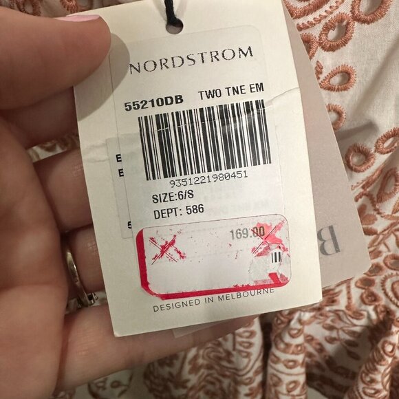 Bardot Eliza Eyelet Ruffle Mini Dress Size 6 White Pink Preppy Brunch Cotton NWT - Picture 9 of 13